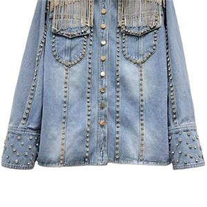 Veste en jean pour homme, style hip-hop, avec motifs en strass brillants, tissu épais, construction durable - Product Image 2