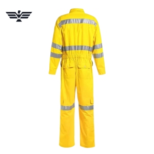 Unisex High Visibility Yellow Work <b>Overalls</b> Reflective Stripes Cotton Material Safety Coverall Anti-Bacterial Silk Screen - Product Image 3