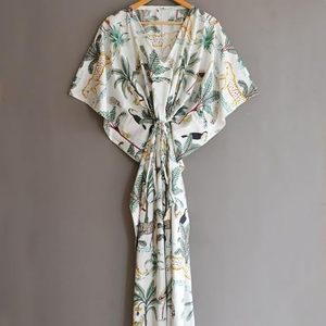 Vestido Maxi con Estampado Tropical, Cuello Redondo, Manga Corta, Corte Holgado, Estilo Safari, Vestido Casual de Verano de Algodón Tejido - Product Image 3