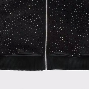 Unisex Rhinestone Print Embroidered Plain Dyed Breathable <b>Waterproof</b> <b>Hoodie</b> 100% Cotton Street-wear Zip-Up Pocket - Product Image 4