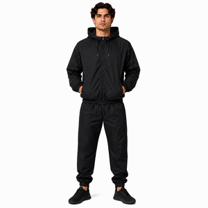 Ensemble de survêtement athlétique pour homme, couleur unie, haute élasticité, respirant, anti-rétrécissement, coupe ample, hiver - Product Image 1