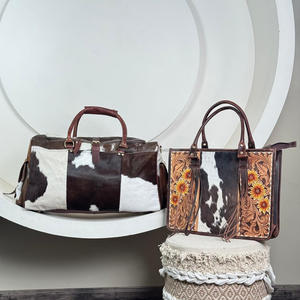 Sac fourre-tout en cuir de vachette véritable et sac fourre-tout usiné à la main avec design de tournesol floral Style occidental Voyage et sac à bandoulière Combo - Product Image 5