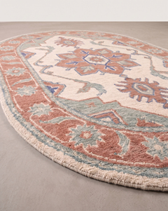 DECORDEC Tapis Oushak Rectangulaire Moderne Antidérapant, Motif Floral Damassé Corail, Sauge, Ivoire, avec Bordure Botanique pour Salon - Product Image 6