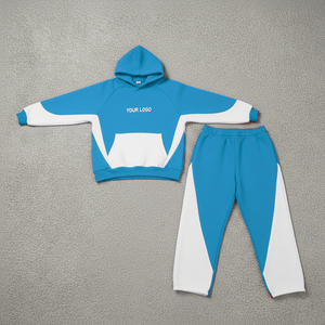 Side Stripe <b>Men's</b> Color Block Hoodies Jogger Sets Oversized <b>Pullover</b> Casual Streetwear Custom Logo Bulk Supplier - Product Image 6