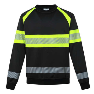 Sudadera de Trabajo de Alta Visibilidad para Hombre, Camisa de Seguridad Reflectante de Manga Larga, Poliéster Negro con Rayas Amarillas Neón - Product Image 4