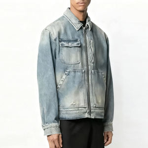 Luxe New Fashion Vintage Custom <b>Jackets</b> Acid Washed 100% Cotton with <b>Zip</b> <b>up</b> Turn-Down Collar Denim <b>Jacket</b> for Men - Product Image 1
