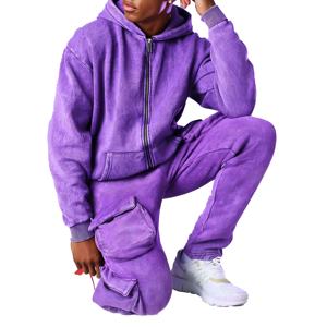 Ensemble de survêtement vintage délavé pour homme, streetwear, sweat à capuche et pantalon cargo, tenue décontractée pour le jogging, survêtements OEM - Product Image 6