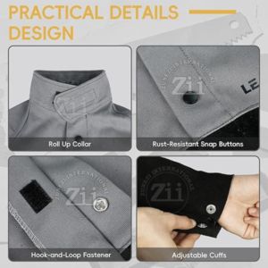 เสื้อแจ็คเก็ตป้องกันความร้อนสำหรับผู้ชาย ZUNEZI INTERNATIONAL สีดำเทา ตะเข็บเชื่อม ทรงปกติ เหมาะสำหรับโรงงานและเวิร์กช็อป เสื้อผ้าป้องกัน - Product Image 6