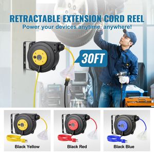 Avvolgicavo retrattile da 9 metri per impieghi gravosi, cavo di alimentazione 16AWG/3C SJTOW, presa tripla illuminata in ABS con connettore CEE maschio 10 - Product Image 2