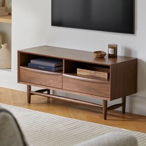 Designer Solid Oak Wood <b>Walnut</b> TV Unit with Elegant Finish and Durable Build Modern Living Room Furniture for Home Decor Hotel - Product Image 1
