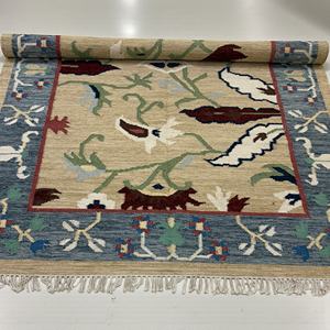 Alfombra Kilim Tejida a Mano, Abstracta, Moderna y Ecológica |   Tejido plano azul marino y arena |   Alfombra 100% Lana Natural para Sala de Estar y Dormitorio - Product Image 3