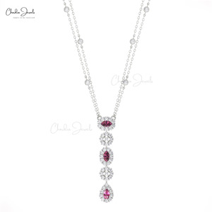 Natural 0.63 CTW Rhodolite Garnet & Diamond <b>Necklace</b> with 14k Solid Gold <b>Long</b> Chain Lariat <b>Necklace</b> Direct Wholesale Suppliers - Product Image 3