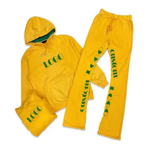 ชุดวอร์มสไตล์วินเทจแบบดิสเทรส ชุดเซ็ตเสื้อฮู้ดดี้ทรงแฟลร์ย้อมสีเอซิดและกางเกงขายาวทรงสเวตแพนท์  สำหรับผู้ชาย สตรีทแวร์ลายกราฟิก - Product Image 6