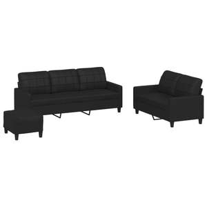 Conjunto de Sofás Rectangulares Modernos Grandes de Piel Sintética Negra para Sala de Estar - Product Image 2