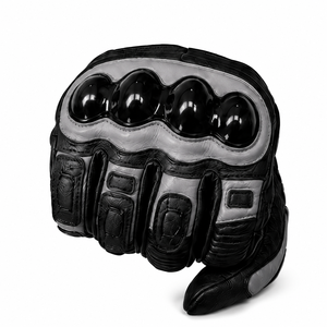 Guantes de Motociclista Negros y Grises de Primera Calidad, Protección Rígida en los Nudillos, Palma de Cuero, Antideslizantes, Pantalla Táctil, Dedos Completos - Product Image 4