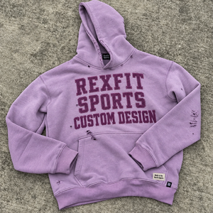 Wholesale Unisex Washed Fleece <b>Hoodie</b> With <b>Large</b> Chest Letter Applique Distressed Kangaroo Pocket And Ribbed Custom Sweatshirt - Product Image 3