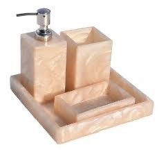 Juego de Baño Redondo Portátil Moderno de Tres Piezas de Resina Acrílica Azul Cielo de Lujo de ILAHI con Diseño Floral Uttar Pradesh - Product Image 1