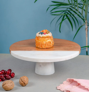 Wood & <b>Marble</b> <b>Cake</b> <b>Stand</b> Platter Manufacturer Wholesaler White Stone <b>Cake</b> <b>Stand</b> Home & Decoration - Product Image 1