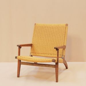 Sillón Reclinable con Estructura de Madera de Teca Sólida y Tejido de Ratán Sintético, Acabado Natural, Diseño Moderno, No Plegable, para Sala de Estar - Product Image 1