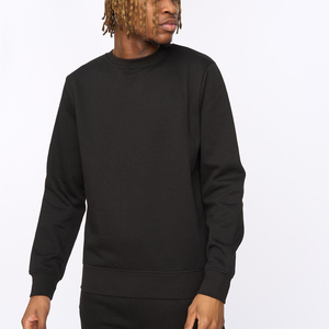 Men's Black Crew Neck Regular Fit Pullover Sweatshirt Solid Color Casual French Terry Knitted Autumn Wear - Product Image 5