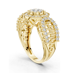 Bague de fiançailles en or jaune pour femme, style géométrique classique, sertie de diamants - Product Image 3