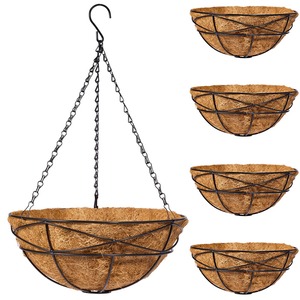 Panier suspendu en métal rustique avec doublure en fibre de coco pour plantes fleuries d'extérieur - Product Image 3