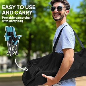 Sedia da Campeggio Pieghevole Nera per Adulti con Portabicchieri e Borsa per il Trasporto, con Seduta Imbottita e Tasche Laterali - Product Image 5