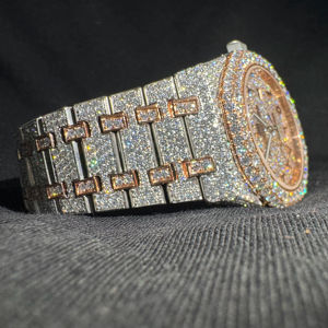 Montre Chronographe de Luxe Carrée Antique pour Homme en Acier Inoxydable Étanche à Quartz, Sertie de Moissanite et de Diamants - Product Image 1