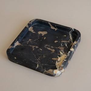 Plateau de service carré en marbre noir et or, pierre naturelle, décoration de luxe pour la maison, résistant au feu, revêtement mural de cuisine - Product Image 2