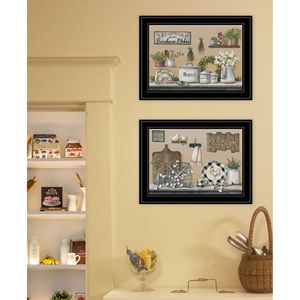 La vignetta in 2 pezzi di Pam Britton "cucina della fattoria" pronta per essere appesa con stampa artistica con cornice nera per l'arredamento della cucina - Product Image 2