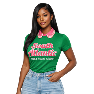 Camiseta AKA Pink Green South Atlantic para mujer, camiseta gráfica de algodón con cuello redondo y manga corta, ropa informal bordada a la moda - Product Image 1