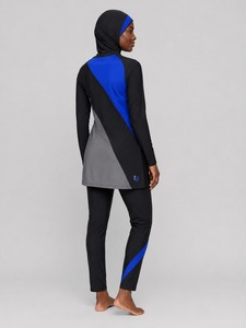 Conjunto de burkini modesto con cremallera OEM, traje de baño islámico musulmán impermeable con estampado estilo burkini con diseño OEM. - Product Image 5