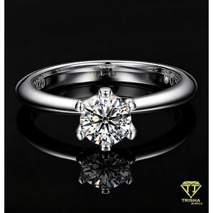 Anillo Solitario de Moissanita VVS de Corte Redondo, Plata de Ley 925, Engaste Clásico con Puntas, Elegante Joyería de Compromiso y Boda para Mujer - Product Image 2