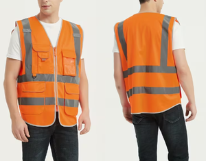 Chaleco de Seguridad Naranja de Alta Visibilidad para Hombre con Tiras Reflectantes, Bolsillos con Cremallera y Múltiples Compartimentos - Product Image 3