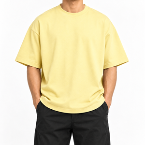 T-shirt homme ample à col rond, manches courtes, couleur unie, 100% coton, coupe ample, épaules tombantes - Product Image 3
