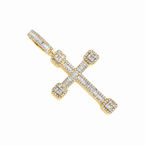 Colgante de Cruz Religiosa Hiphop para Hombre de Oro Amarillo Sólido de 10K con Diamante de Corte Redondo de 1.75" y 0.87 CT - Product Image 3