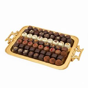 Plateau de service décoratif pour chocolat au design magnifique, vente en gros, grand plateau en métal créatif pour chocolat avec poignée dorée, meilleur prix - Product Image 2