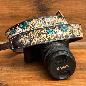 Compra a granel 2025 cuero mecanizado a mano 4cm de ancho correa de hombro de cámara ajustable correa de cámara de cuello de cuero de vaquero para DSLR y SLR - Product Image 2