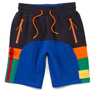 <b>Men</b> Color Blocked Cotton <b>Bermuda</b> <b>Shorts</b> Drawstring Closure Zipper Pockets Casual Mid Waist Patchwork Design - Product Image 1