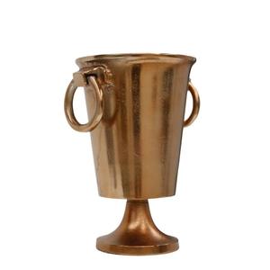 Seau à glace vintage en métal, design rond avec poignées en anneau, durable, refroidisseur de boissons pour fêtes, finition or brossé, seau à glace sur piédestal - Product Image 1