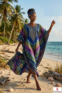 Printed <b>Kaftan</b> Dress Women Beach Wear Loose Fit <b>Summer</b> Cover Up Resort Wear Island Vacation Style Soft Fabric Wholesale Supply - Product Image 2