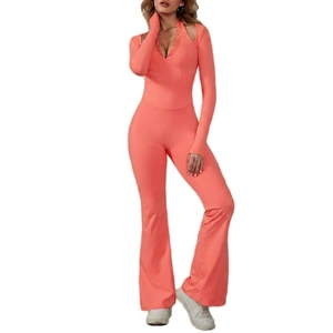 Combinaison pour femme à manches longues et jambes évasées, tenue extensible une pièce, vêtement décontracté et tendance, vêtements personnalisés - Product Image 1