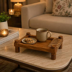 Tabla de madera artesanal para bebé |   Bandeja de Servir Tradicional Charpai, Soporte de Exhibición Rústico, Decoración de Mesa Estilo Granja, Hecho a Mano por Artesanos - Product Image 3