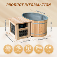 Baignoire ovale en cèdre rouge pour bain froid avec revêtement en acier inoxydable 304, bain de glace en cèdre avec boîtier de refroidissement en bois et roues
