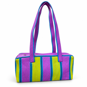 Recycled Nylon Fabric <b>Travel</b> Bag Colorful Striped Zipper <b>Tote</b> Handbag Reusable Lightweight Shopping Carry Bag - Product Image 1