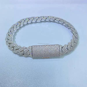 Pulsera de eslabones cubanos personalizada de dos líneas de 13mm de lujo VVS Moissanite Stones 925 Sterling Silver Hip Hop Jewelry al por mayor - Product Image 1