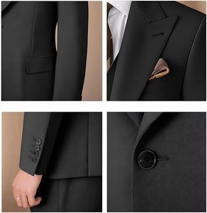 Traje Formal de Negocios para Hombre, 3 Piezas, Negro, Estilo Británico, Corte Recto, Antiarrugas, Blazer, Chaleco y Pantalones - Product Image 6
