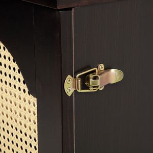 Lit Murphy en bois de pin taille Queen avec station d'alimentation et panneau décoratif en rotin couleur expresso - Product Image 1