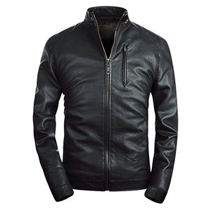 Blouson matelassé classique en cuir pour homme, style compétitif, en cuir véritable, coupe-vent, hiver, col montant, qualité supérieure - Product Image 1