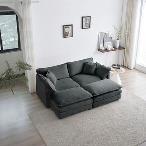 Set Divano Componibile Imbottito 4 Pezzi: 1 Divano a 2 Posti e 2 Pouf per Soggiorno - Product Image 1